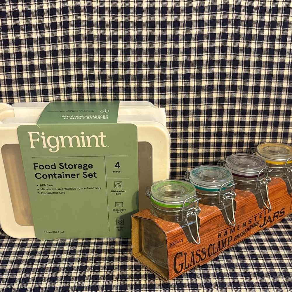 Mint Food Storage Container Set - White and kamenstein glass clamp jars (4)